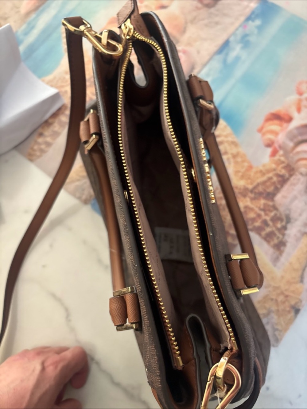 Michael Kors Brown Monogram Duffel with Tan Leather Trim - Picture 10 of 16
